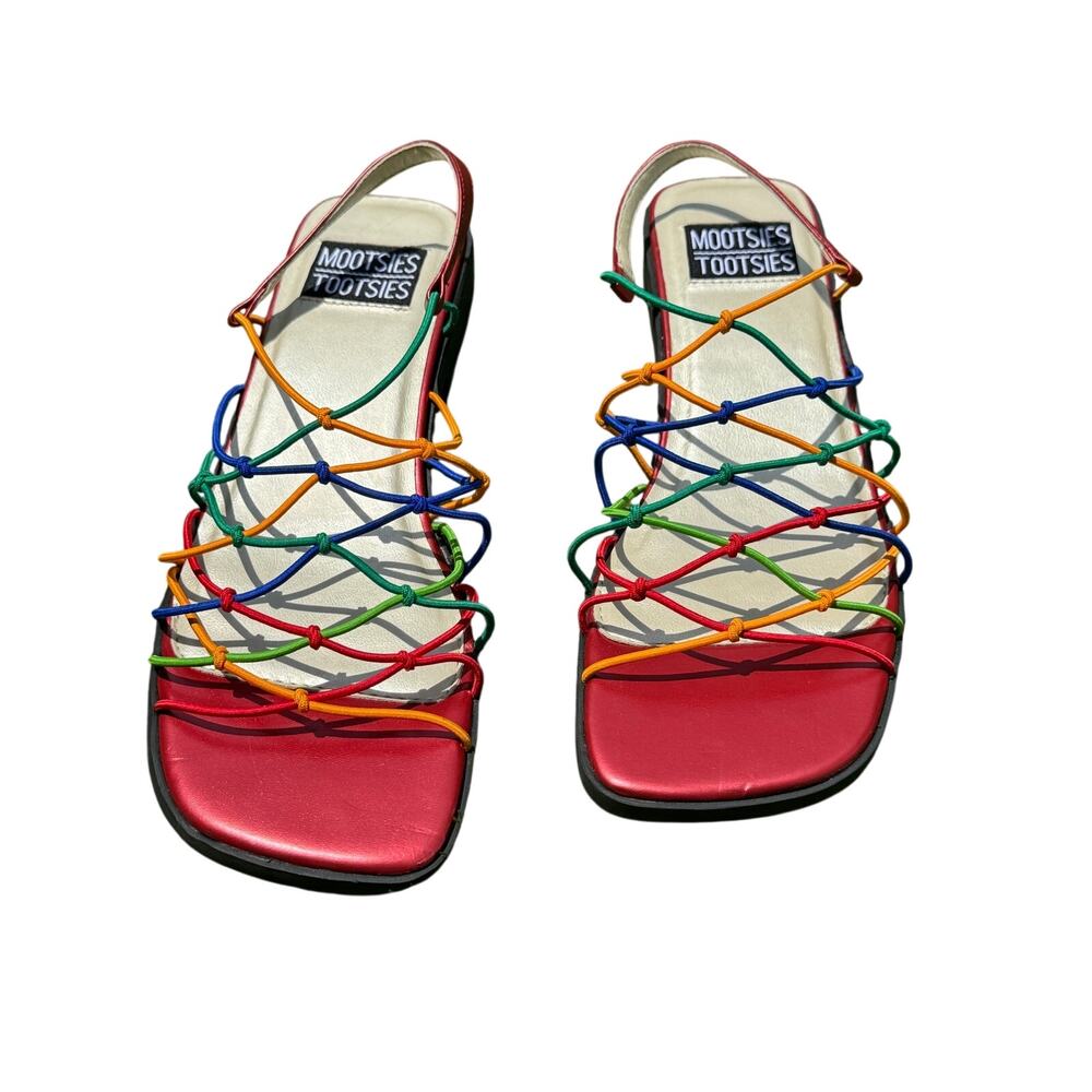 Vintage Mootsies Tootsies Rainbow Spaghetti Strap Slingback Sandals Women’s 8M